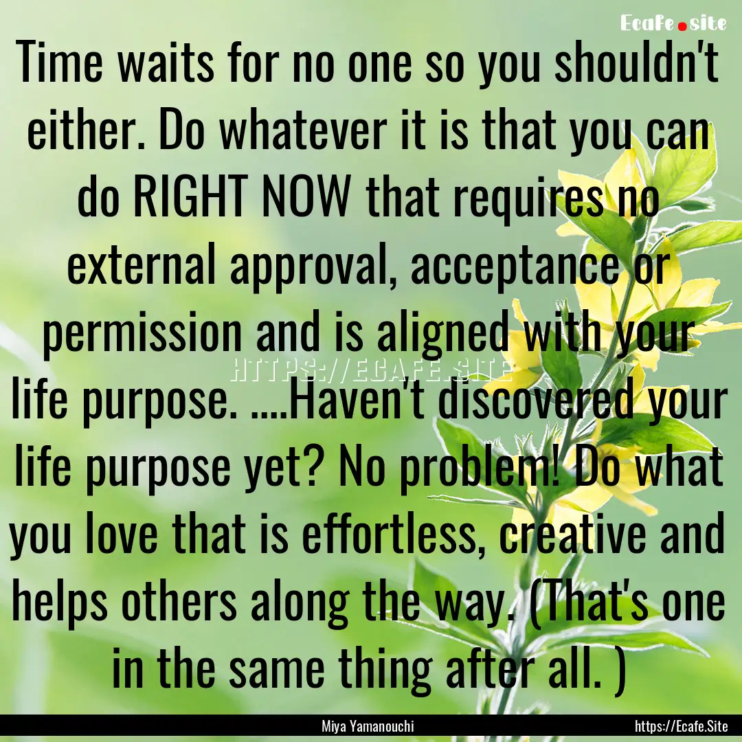 Time waits for no one so you shouldn't either..... : Quote by Miya Yamanouchi