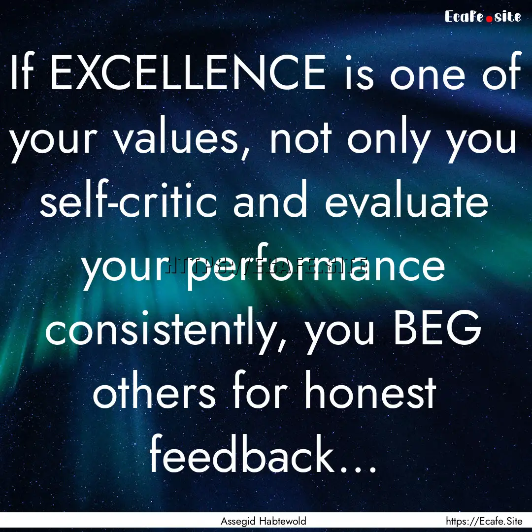 If EXCELLENCE is one of your values, not.... : Quote by Assegid Habtewold