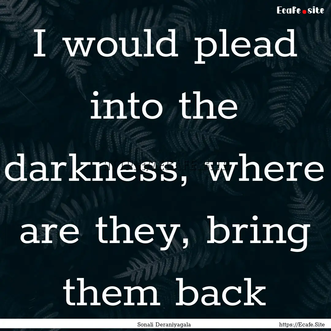 I would plead into the darkness, where are.... : Quote by Sonali Deraniyagala