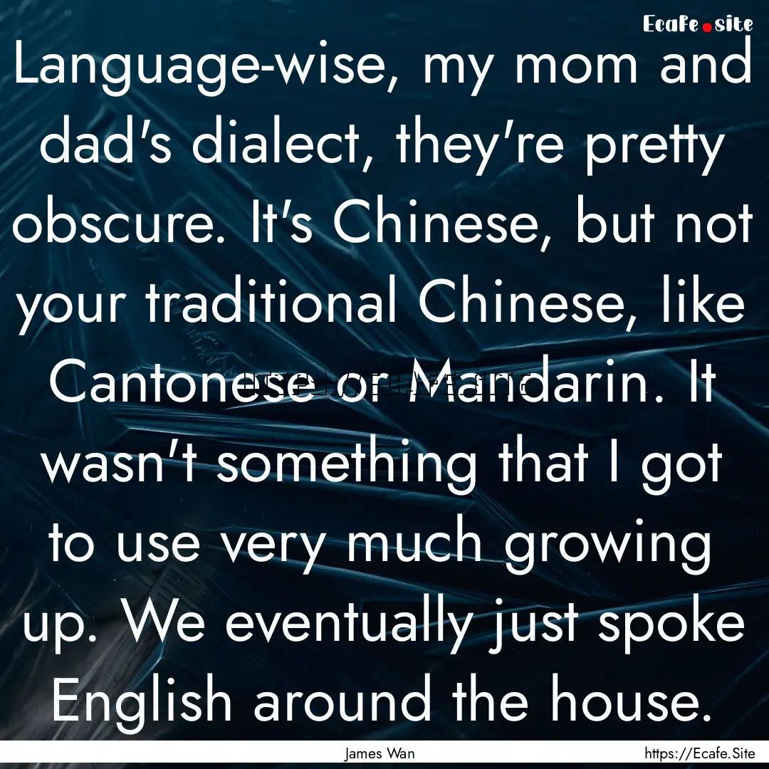 Language-wise, my mom and dad's dialect,.... : Quote by James Wan