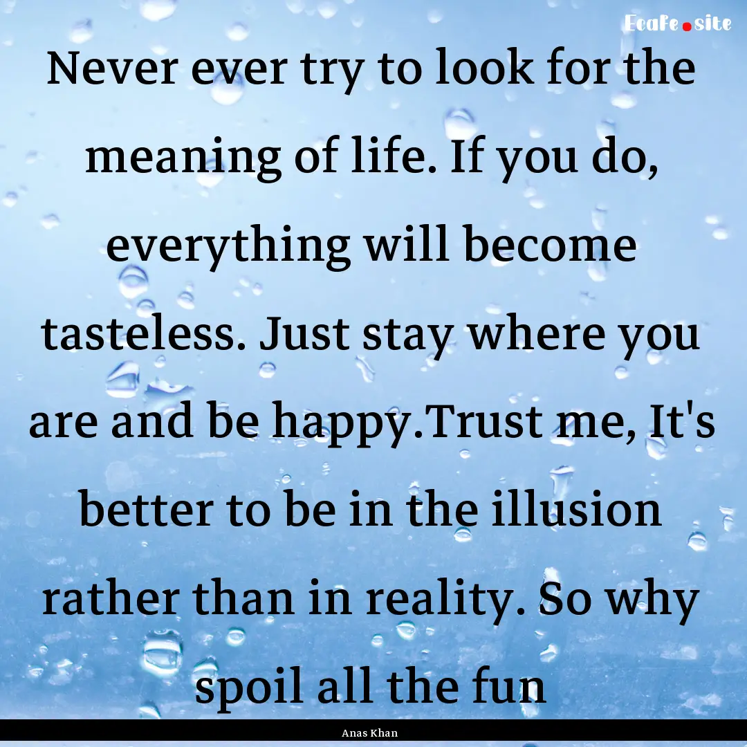 Never ever try to look for the meaning of.... : Quote by Anas Khan