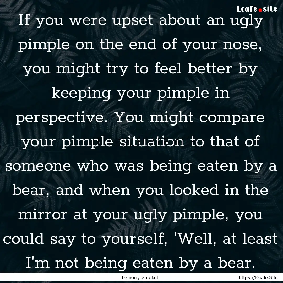 If you were upset about an ugly pimple on.... : Quote by Lemony Snicket