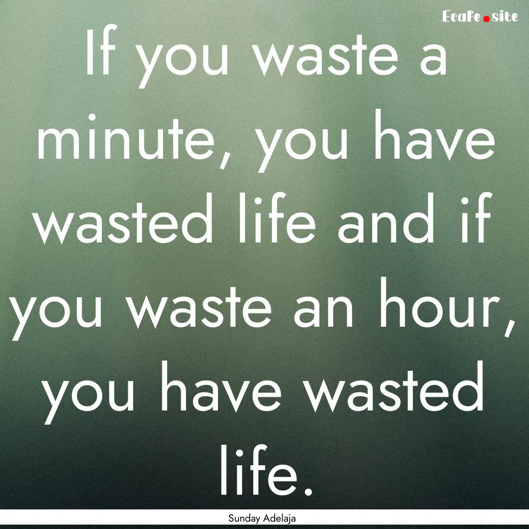 If you waste a minute, you have wasted life.... : Quote by Sunday Adelaja