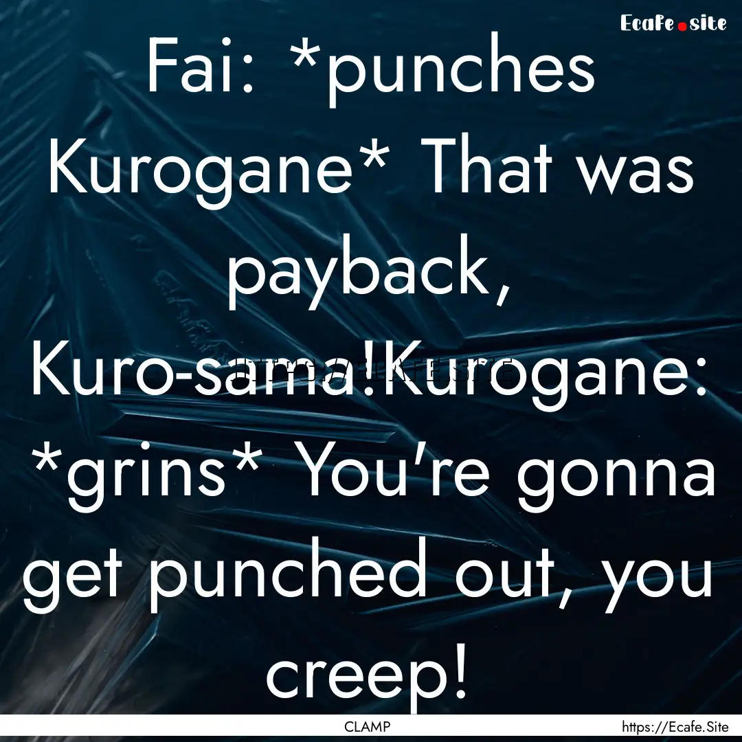 Fai: *punches Kurogane* That was payback,.... : Quote by CLAMP