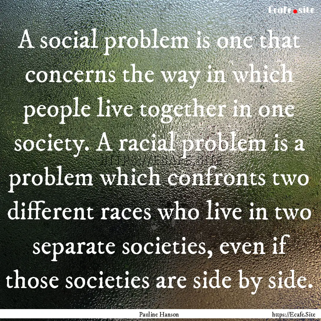 A social problem is one that concerns the.... : Quote by Pauline Hanson