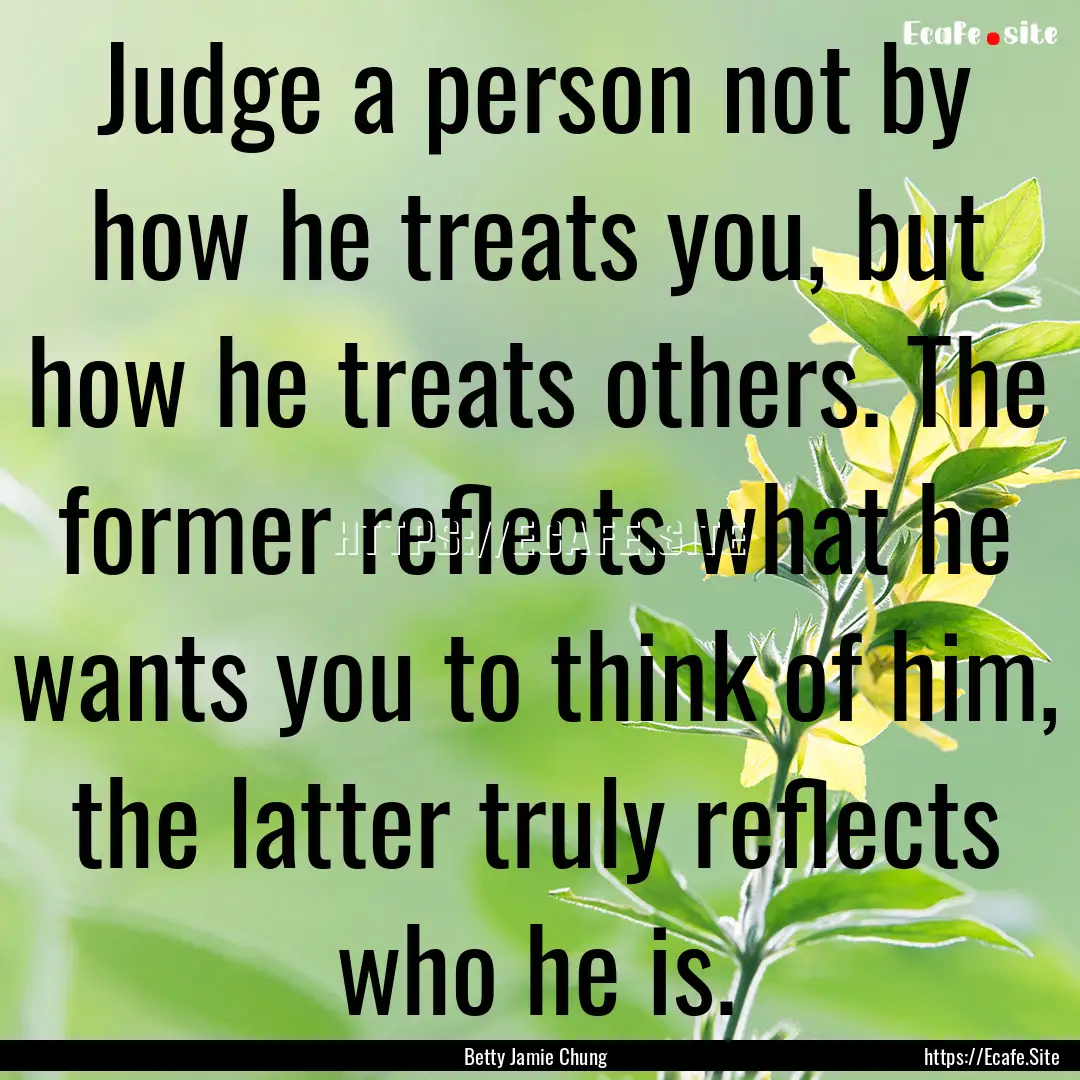 Judge a person not by how he treats you,.... : Quote by Betty Jamie Chung