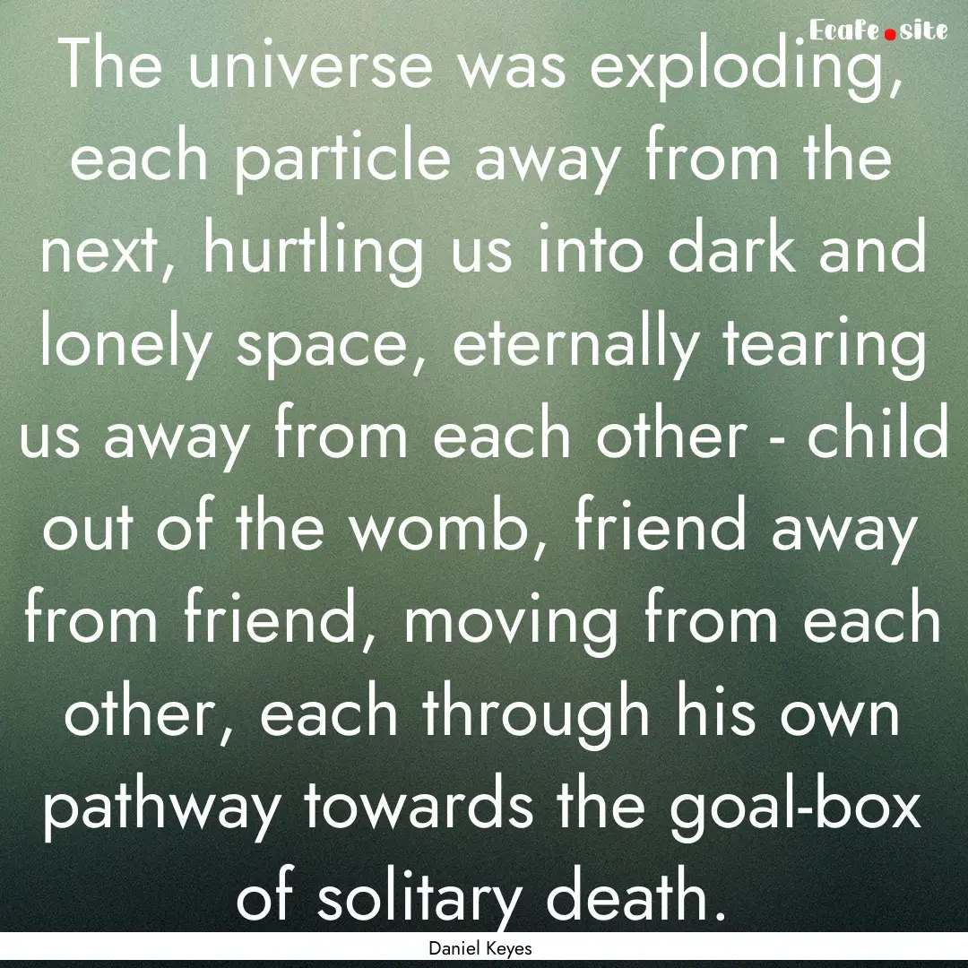 The universe was exploding, each particle.... : Quote by Daniel Keyes