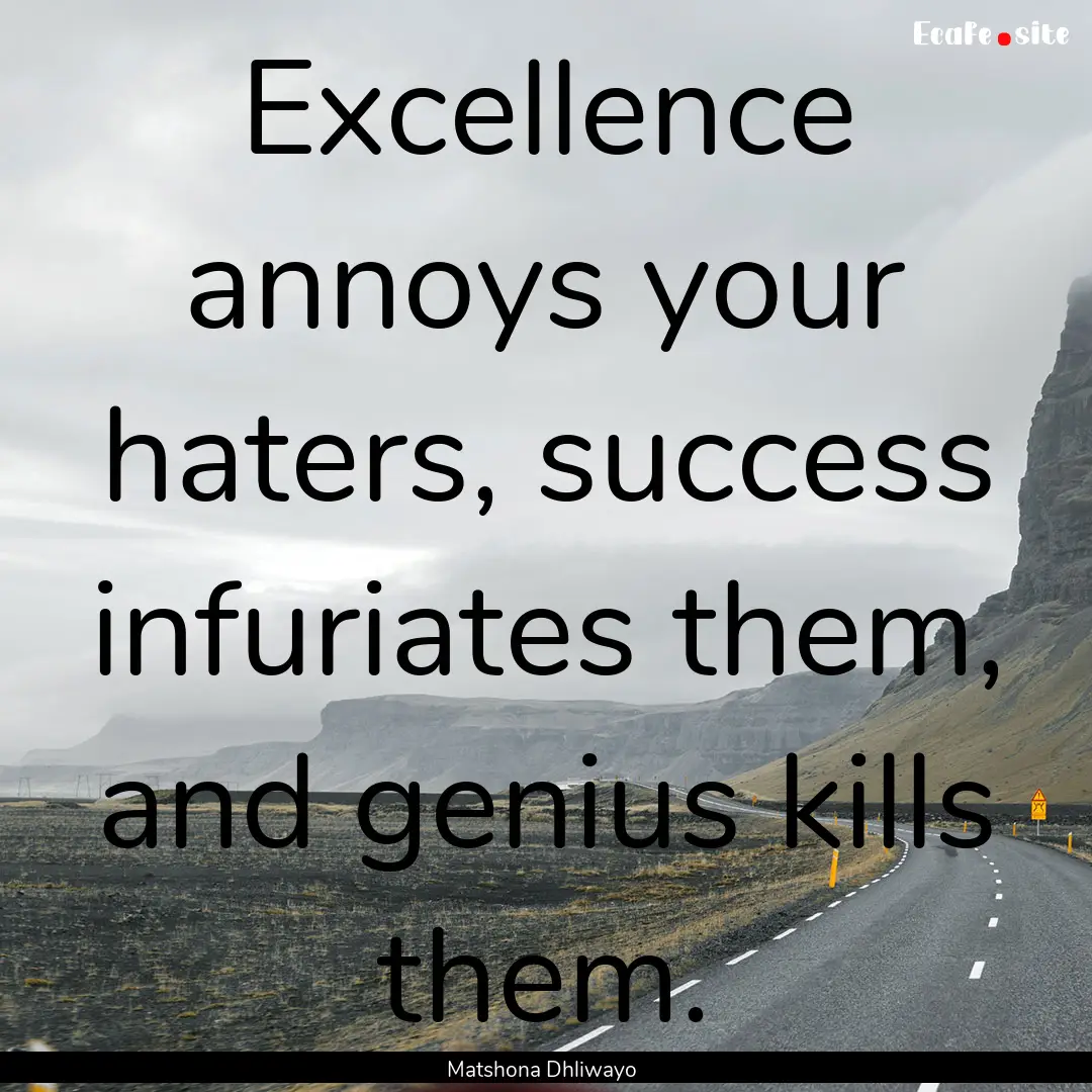 Excellence annoys your haters, success infuriates.... : Quote by Matshona Dhliwayo