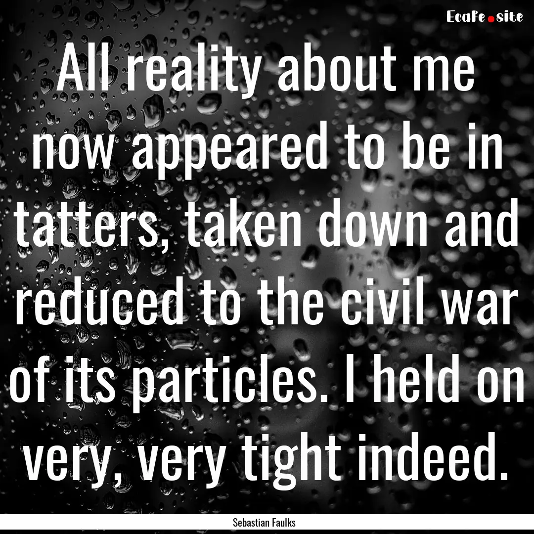 All reality about me now appeared to be in.... : Quote by Sebastian Faulks