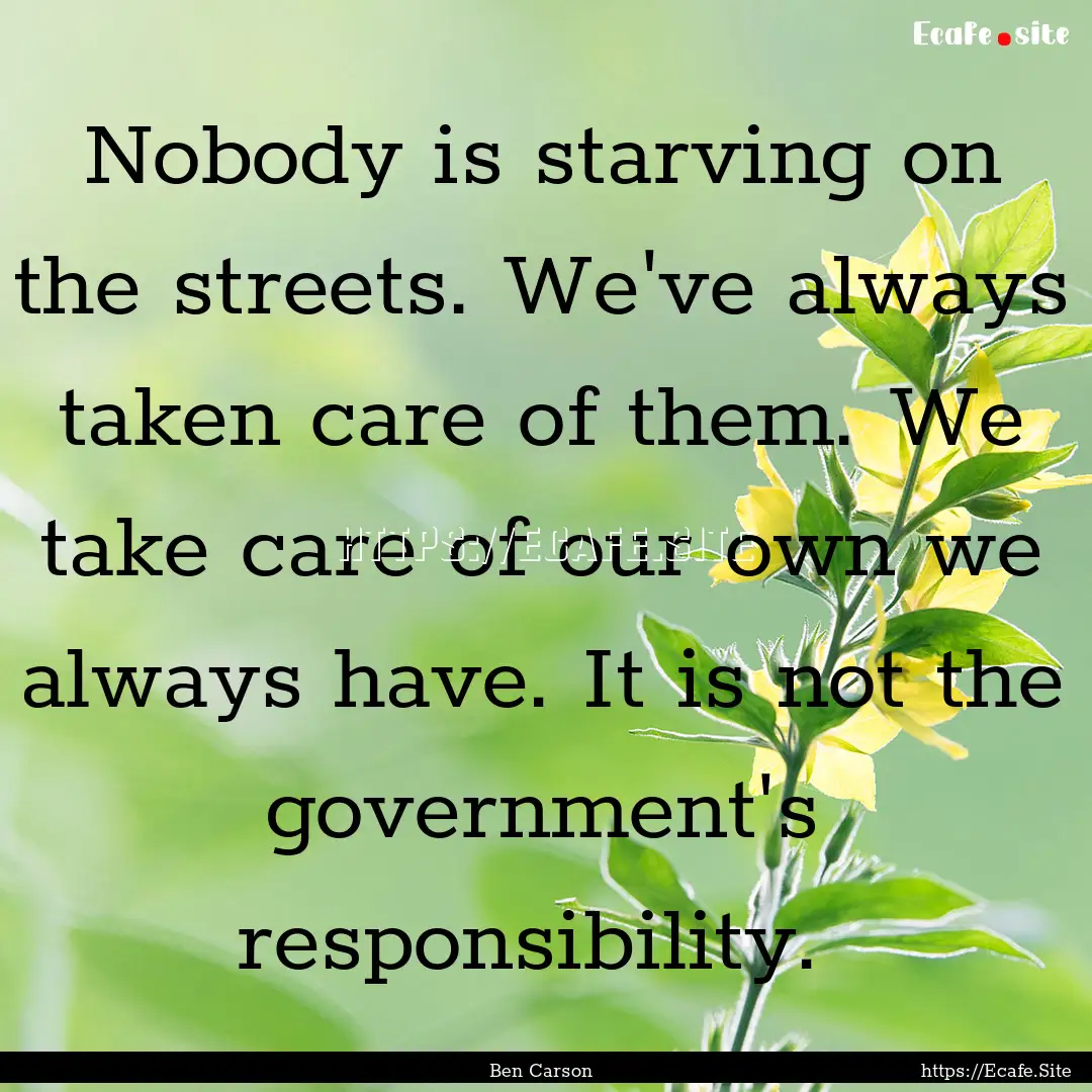 Nobody is starving on the streets. We've.... : Quote by Ben Carson