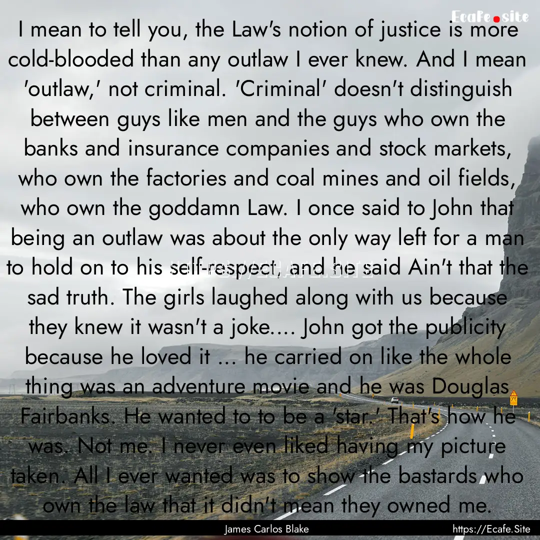 I mean to tell you, the Law's notion of justice.... : Quote by James Carlos Blake