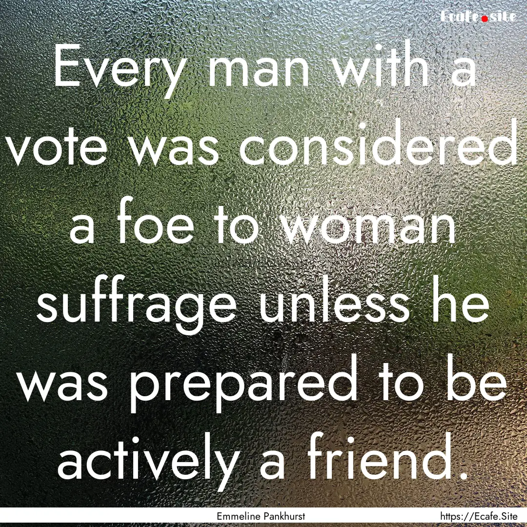 Every man with a vote was considered a foe.... : Quote by Emmeline Pankhurst