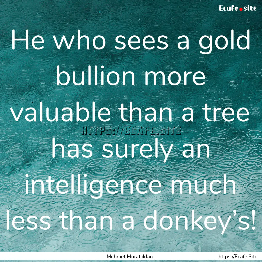 He who sees a gold bullion more valuable.... : Quote by Mehmet Murat ildan