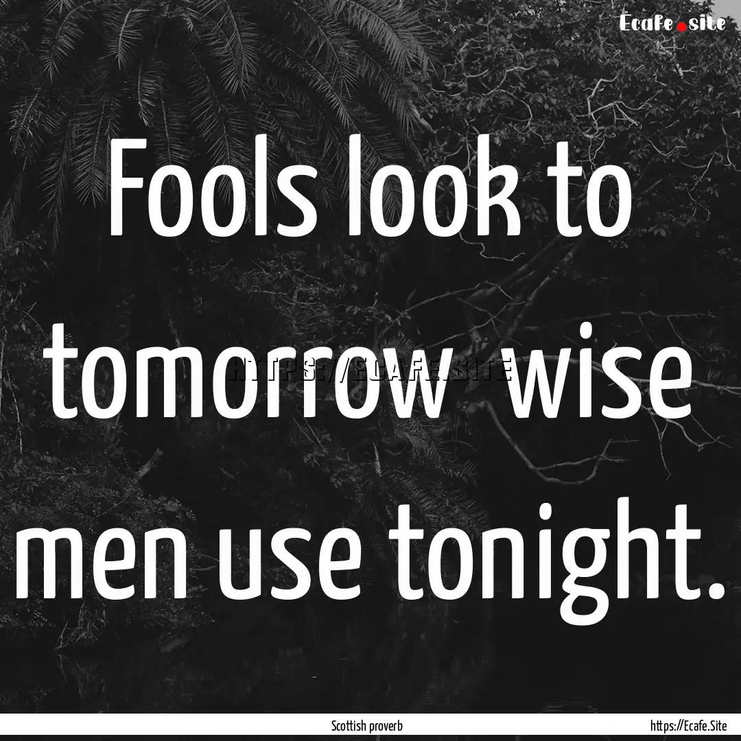 Fools look to tomorrow wise men use tonight..... : Quote by Scottish proverb