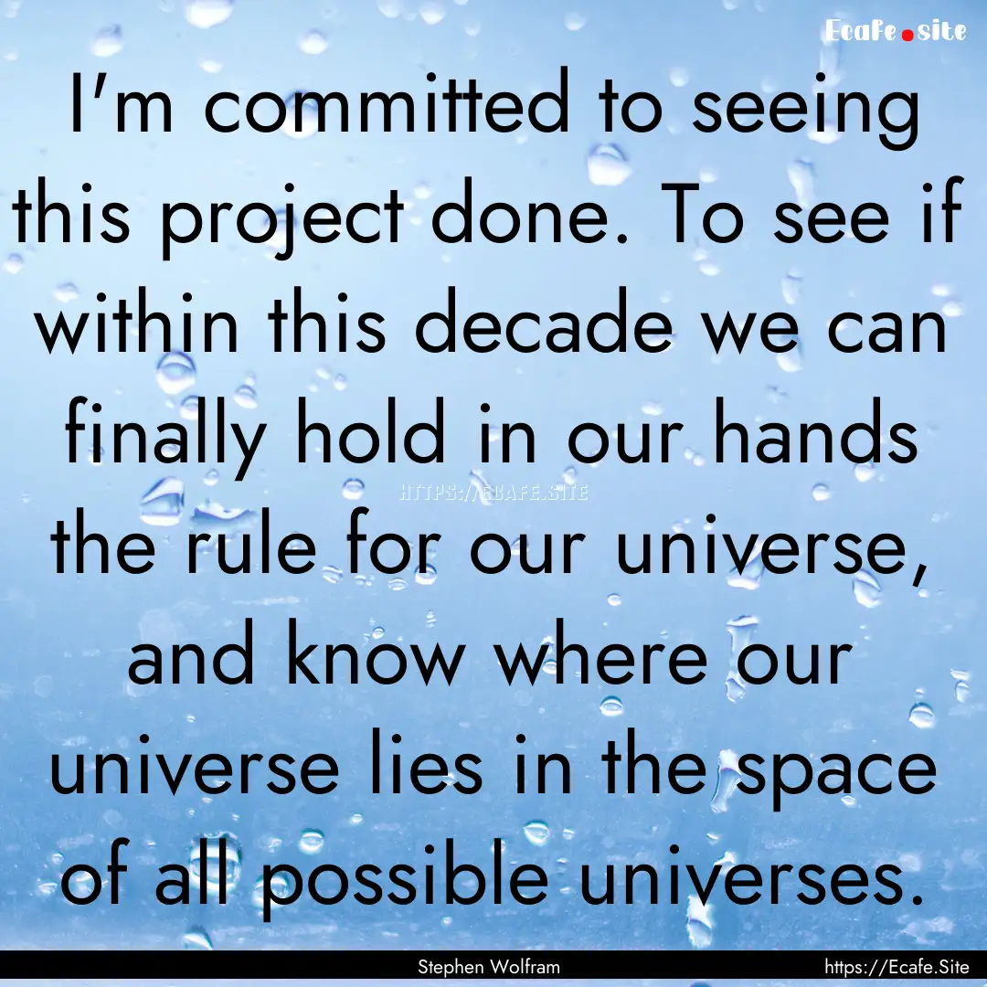 I'm committed to seeing this project done..... : Quote by Stephen Wolfram