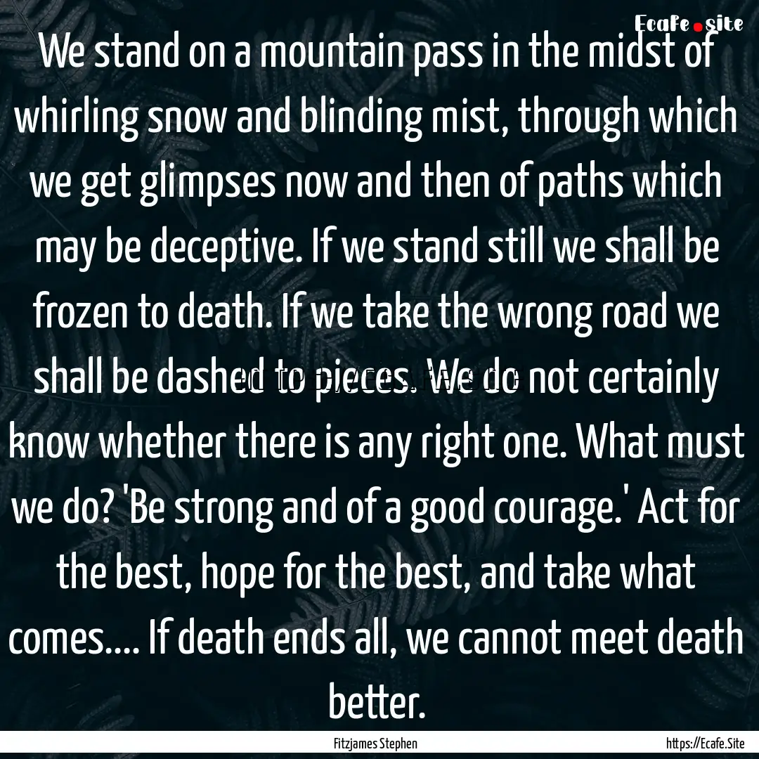 We stand on a mountain pass in the midst.... : Quote by Fitzjames Stephen