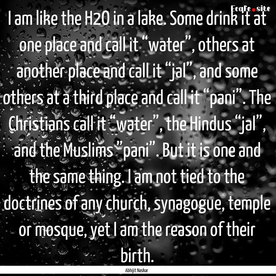 I am like the H2O in a lake. Some drink it.... : Quote by Abhijit Naskar