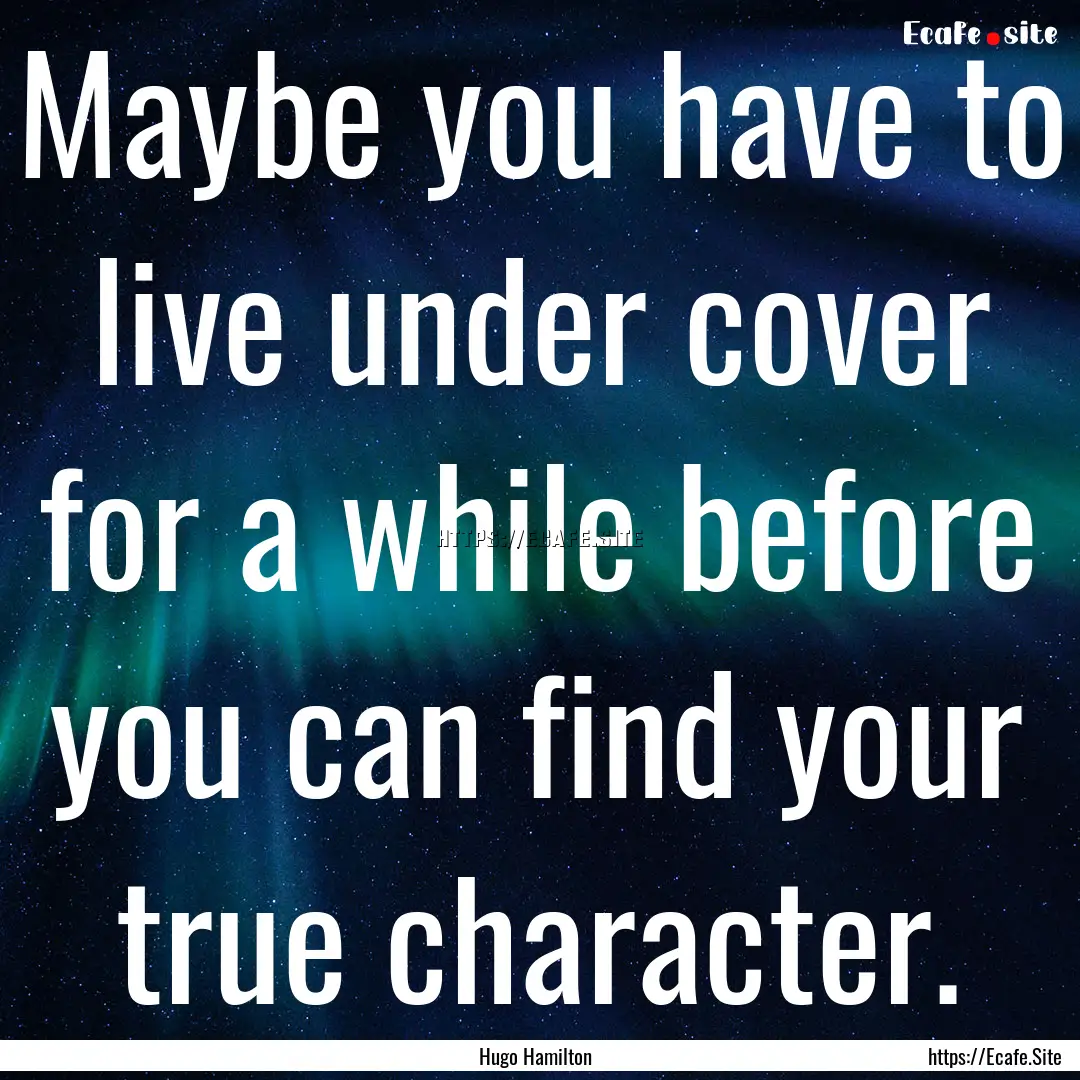 Maybe you have to live under cover for a.... : Quote by Hugo Hamilton