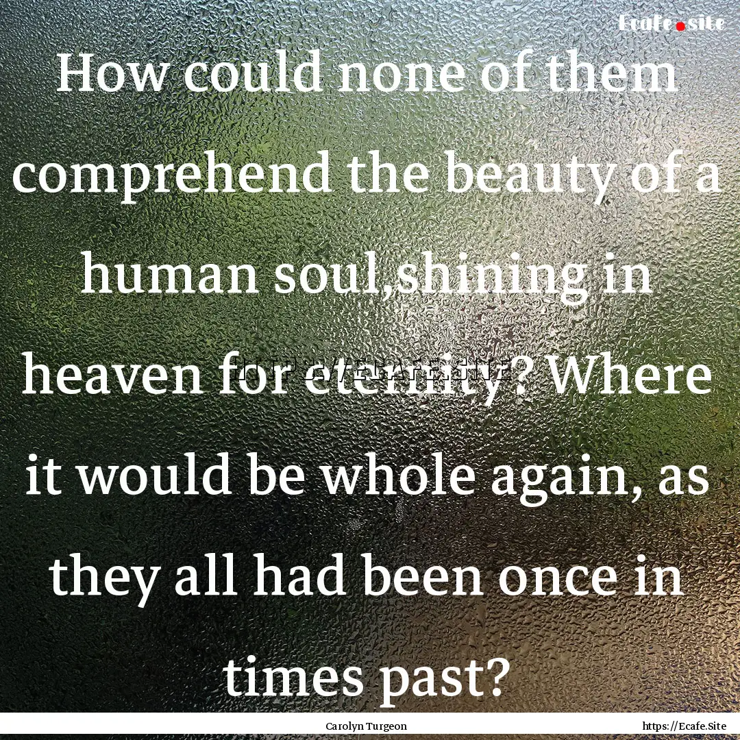 How could none of them comprehend the beauty.... : Quote by Carolyn Turgeon