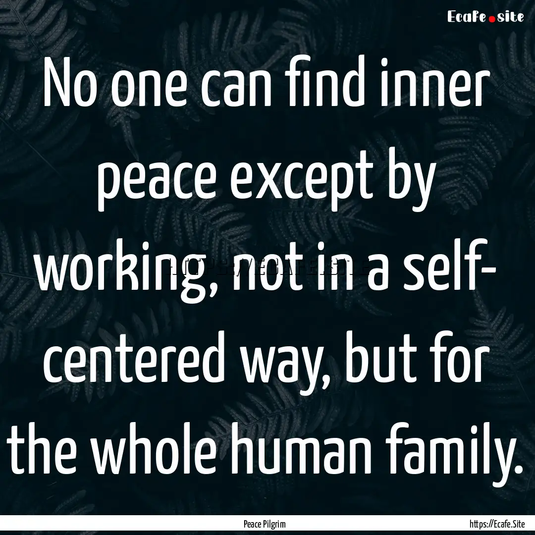 No one can find inner peace except by working,.... : Quote by Peace Pilgrim