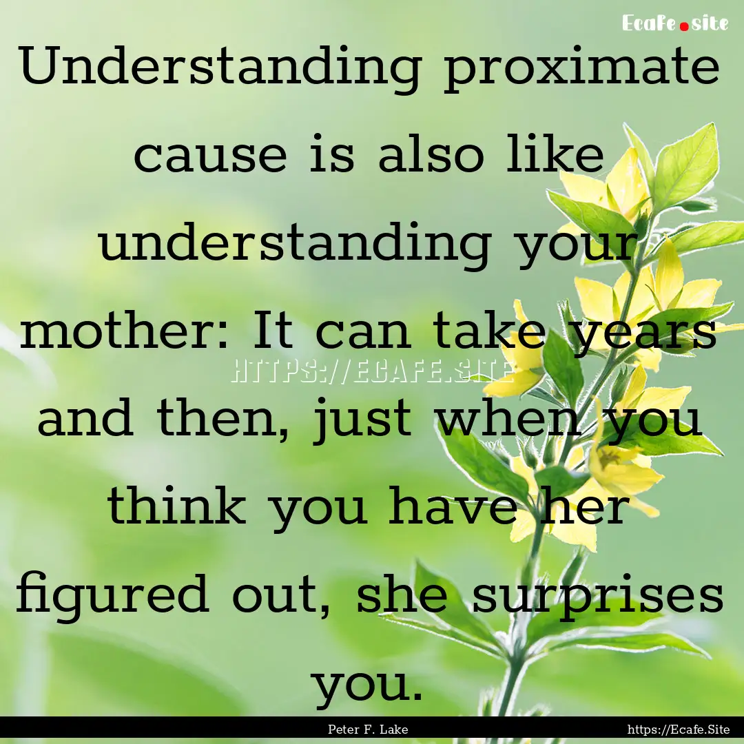 Understanding proximate cause is also like.... : Quote by Peter F. Lake