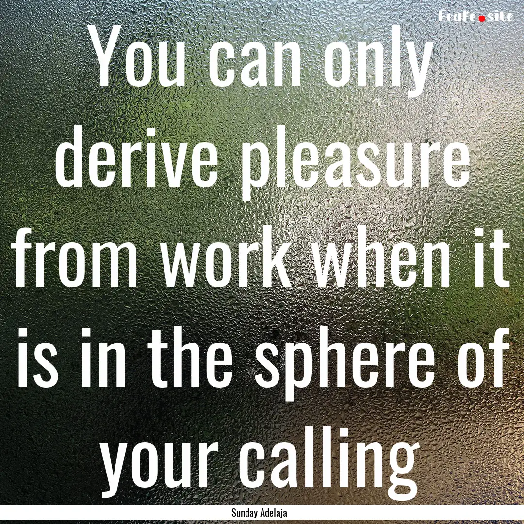 You can only derive pleasure from work when.... : Quote by Sunday Adelaja