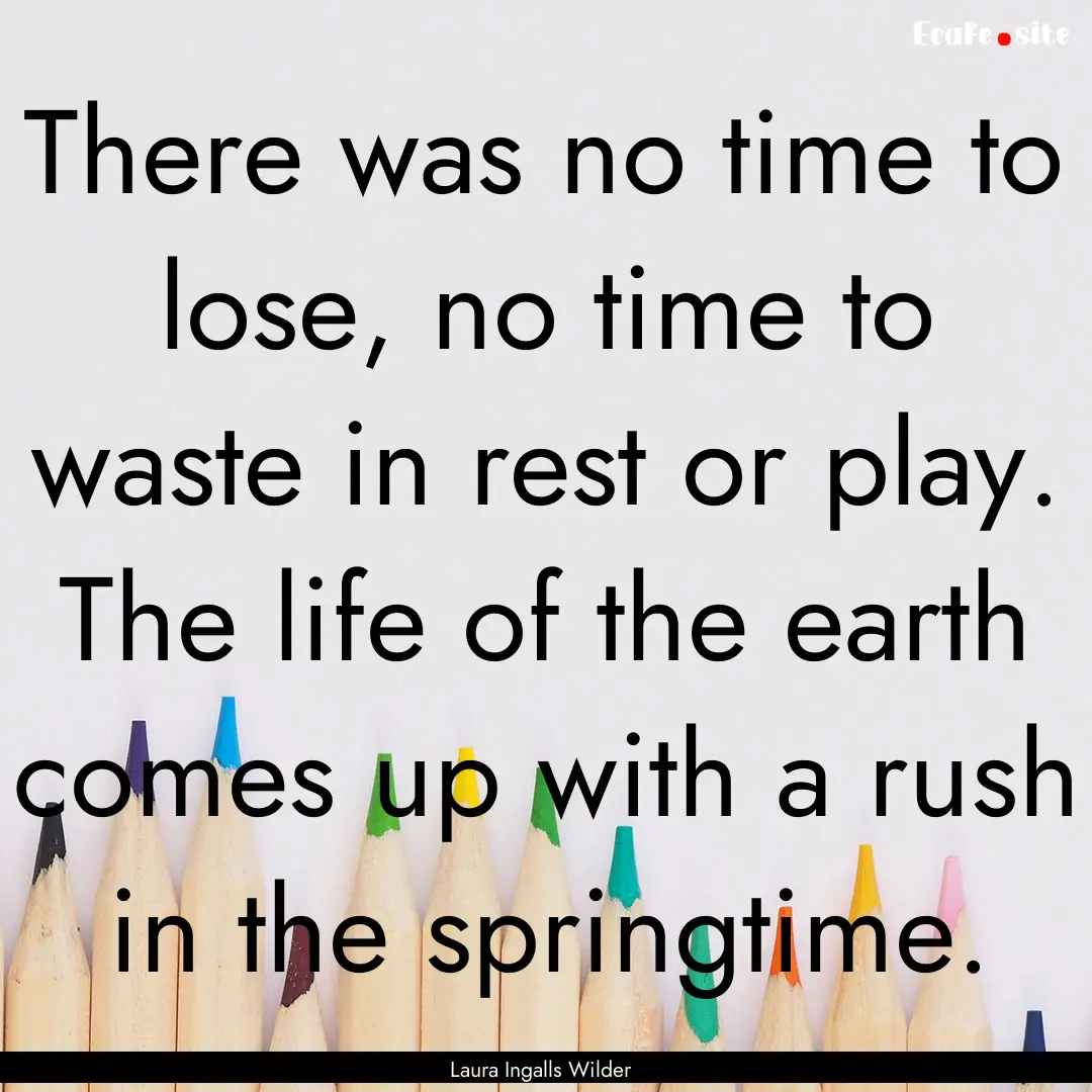 There was no time to lose, no time to waste.... : Quote by Laura Ingalls Wilder