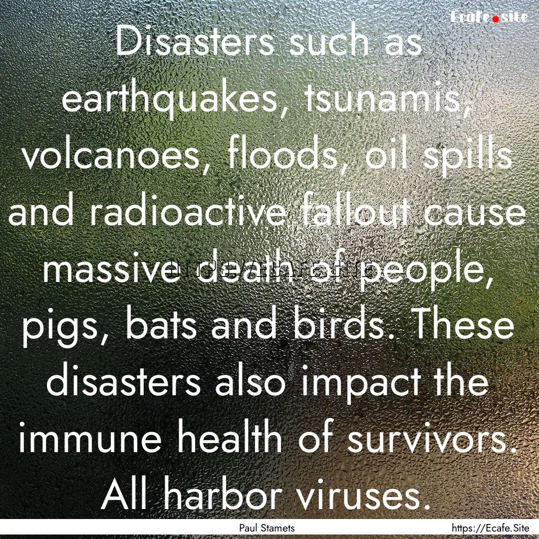 Disasters such as earthquakes, tsunamis,.... : Quote by Paul Stamets