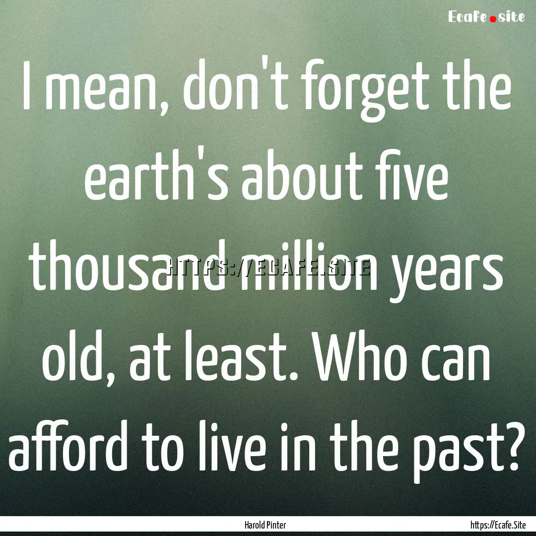 I mean, don't forget the earth's about five.... : Quote by Harold Pinter