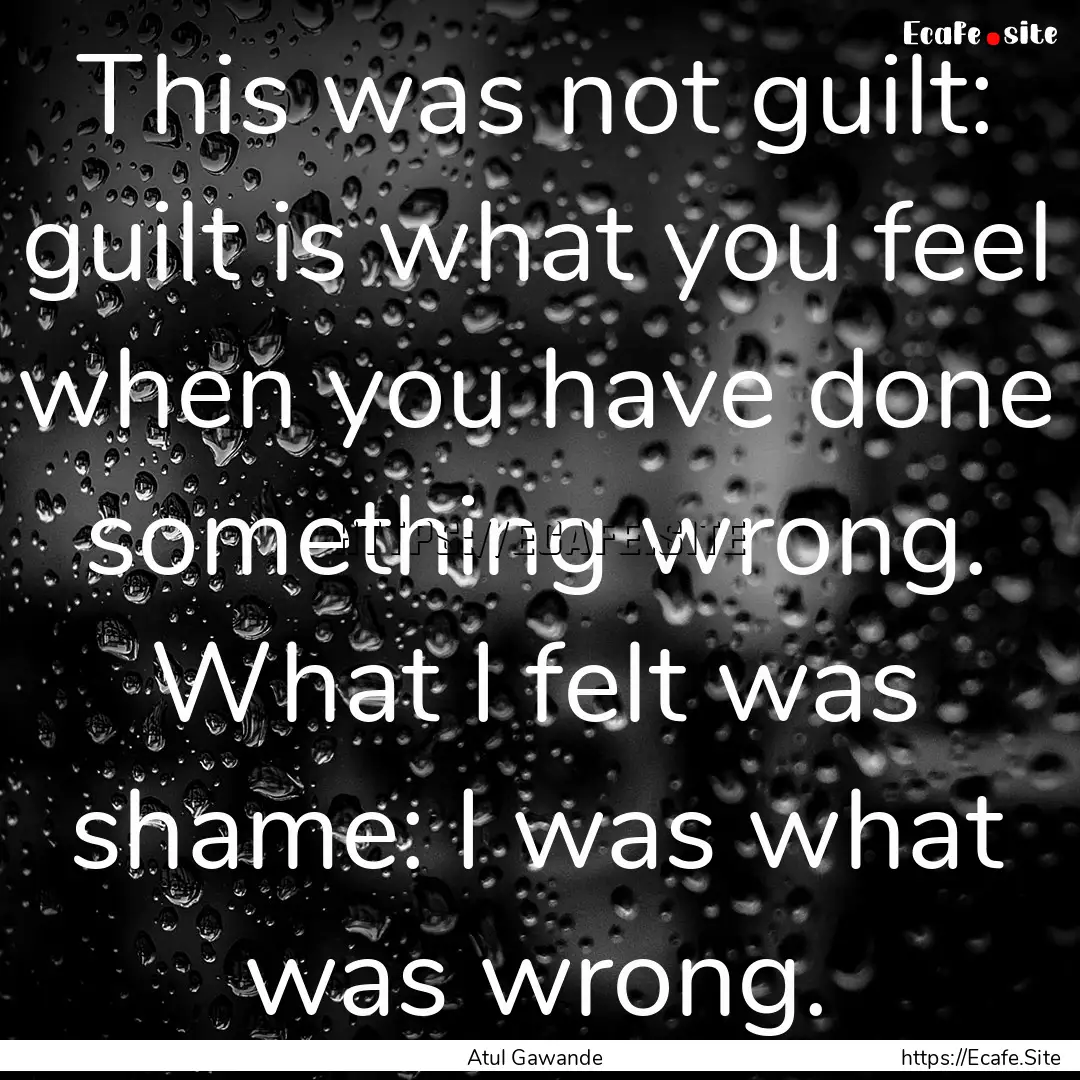 This was not guilt: guilt is what you feel.... : Quote by Atul Gawande