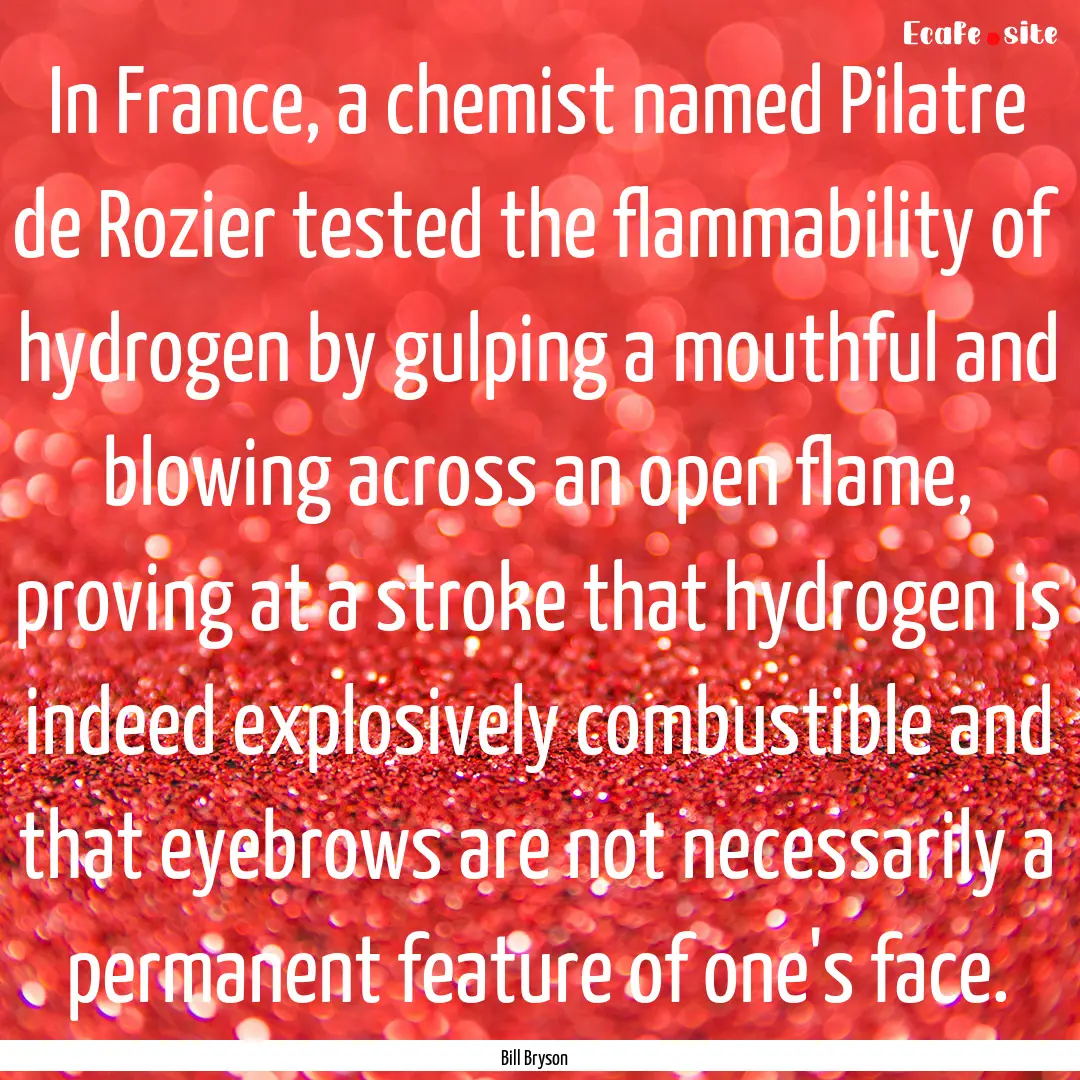 In France, a chemist named Pilatre de Rozier.... : Quote by Bill Bryson