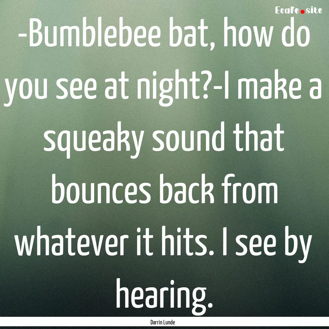 -Bumblebee bat, how do you see at night?-I.... : Quote by Darrin Lunde