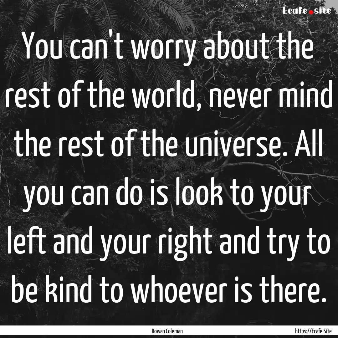 You can't worry about the rest of the world,.... : Quote by Rowan Coleman