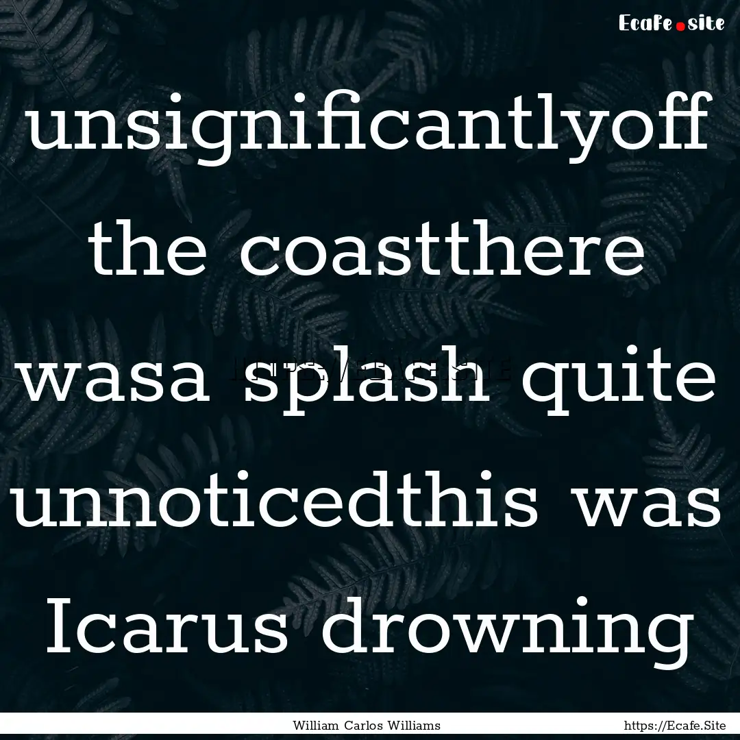 unsignificantlyoff the coastthere wasa splash.... : Quote by William Carlos Williams