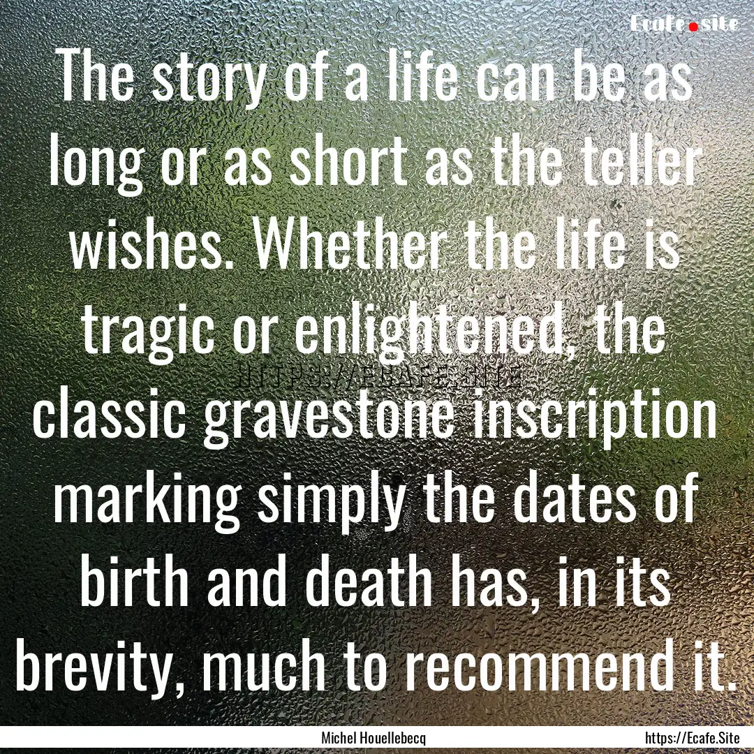 The story of a life can be as long or as.... : Quote by Michel Houellebecq