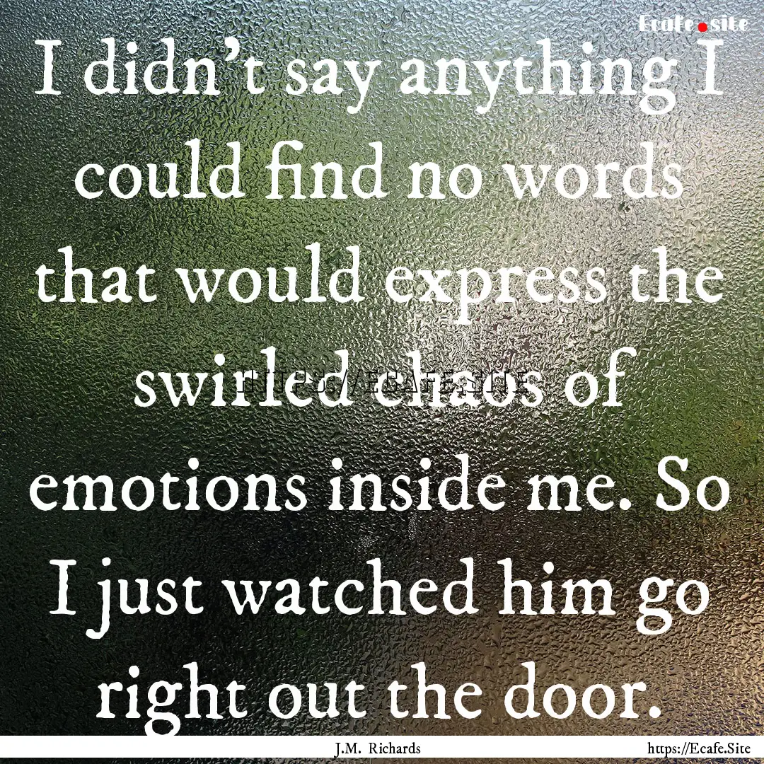 I didn’t say anything I could find no words.... : Quote by J.M. Richards