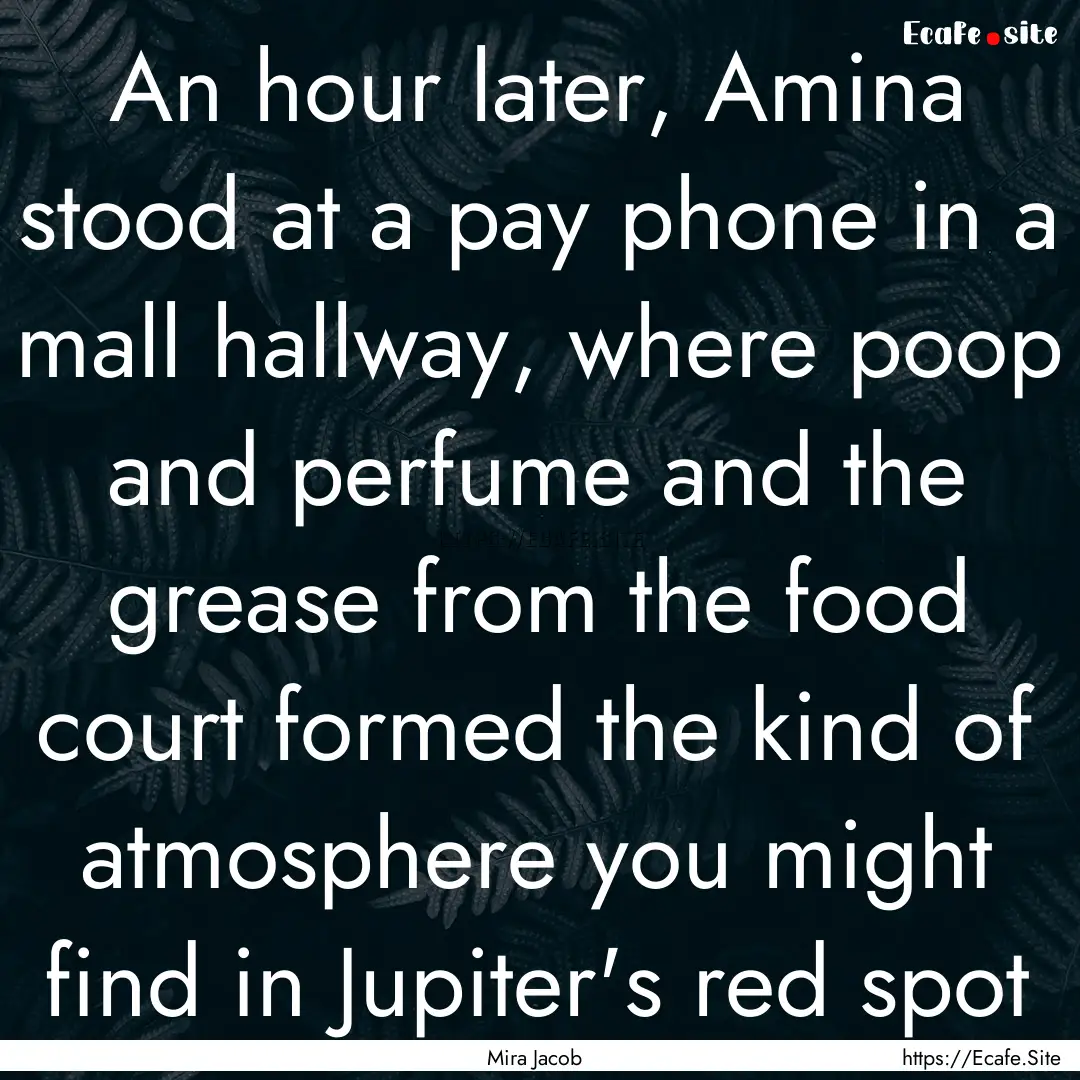 An hour later, Amina stood at a pay phone.... : Quote by Mira Jacob