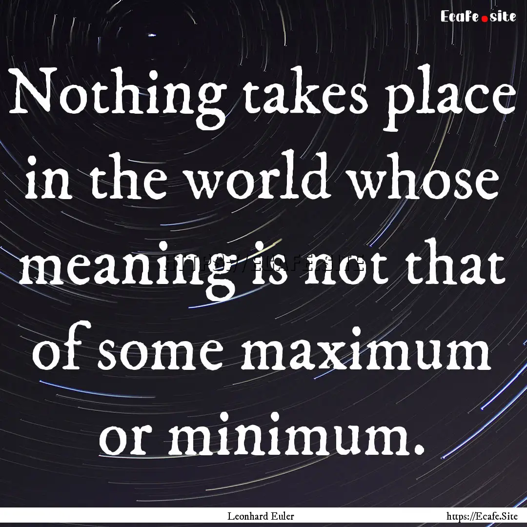 Nothing takes place in the world whose meaning.... : Quote by Leonhard Euler