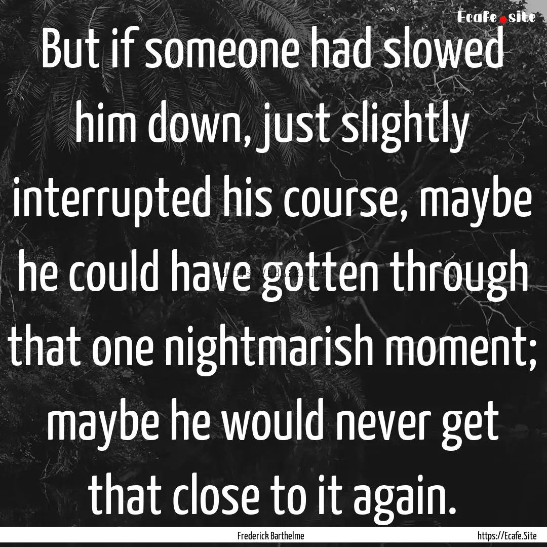 But if someone had slowed him down, just.... : Quote by Frederick Barthelme