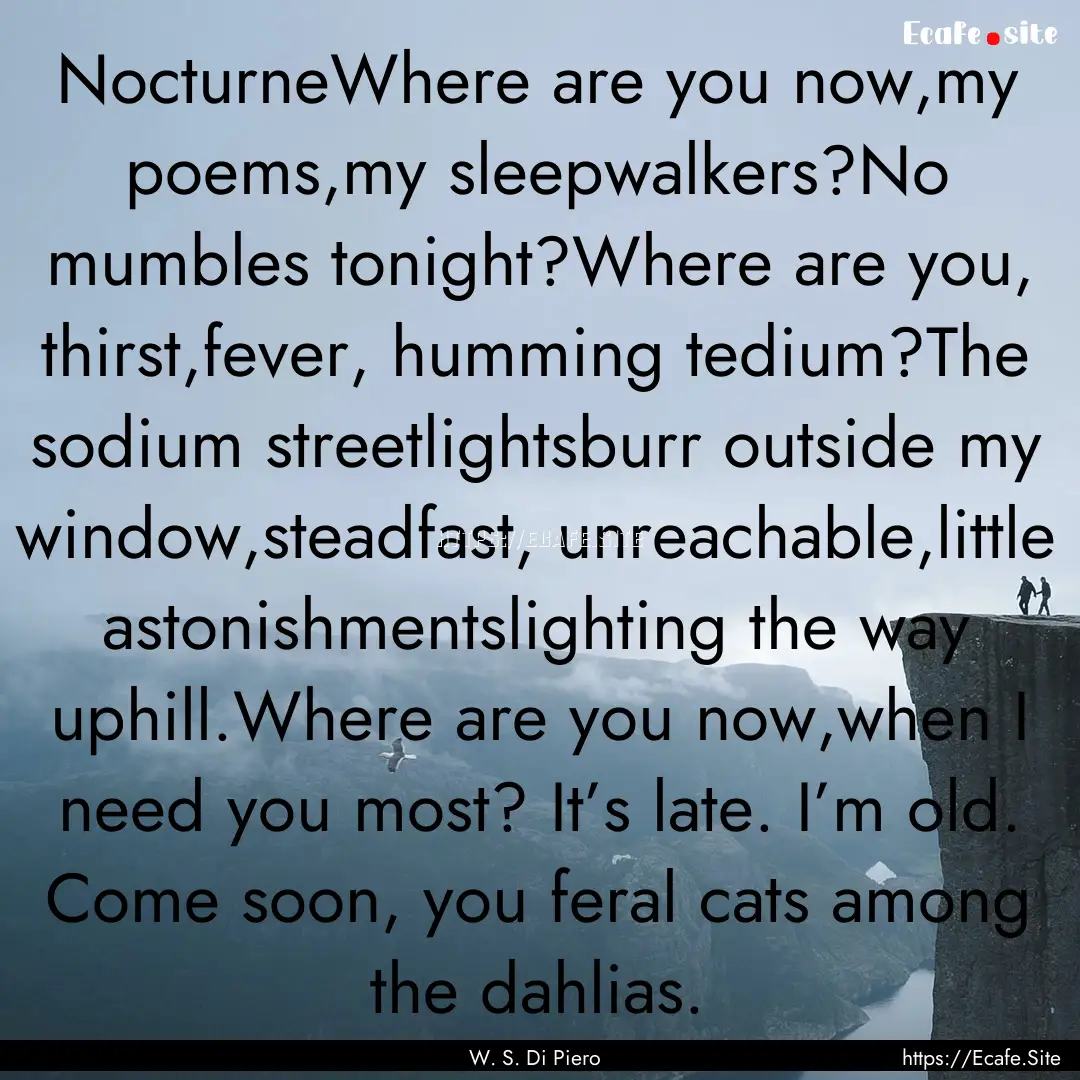 NocturneWhere are you now,my poems,my sleepwalkers?No.... : Quote by W. S. Di Piero