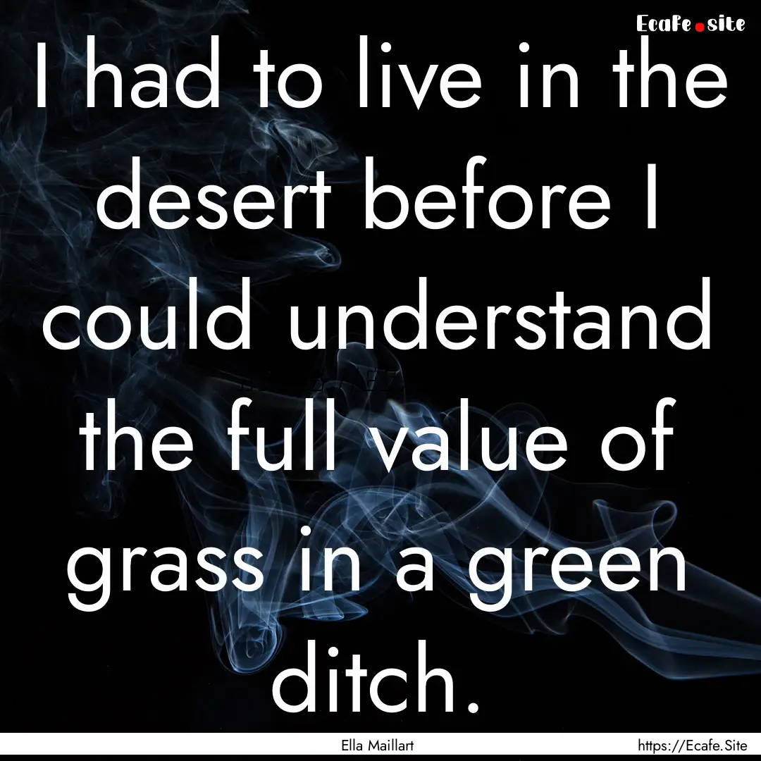 I had to live in the desert before I could.... : Quote by Ella Maillart