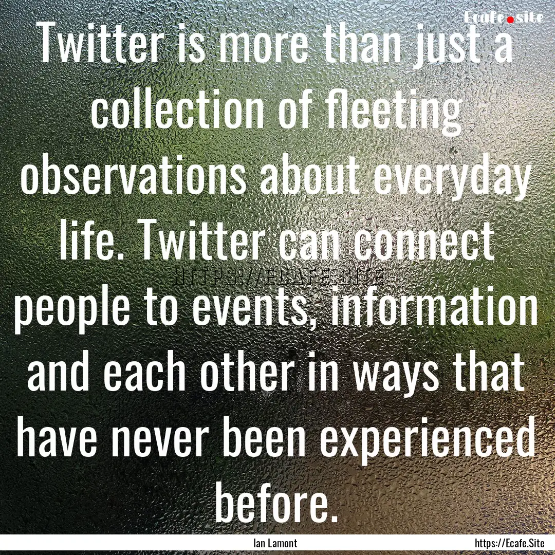 Twitter is more than just a collection of.... : Quote by Ian Lamont