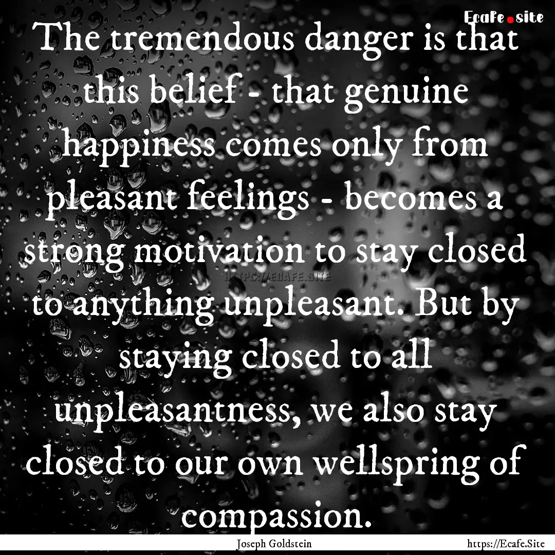 The tremendous danger is that this belief.... : Quote by Joseph Goldstein