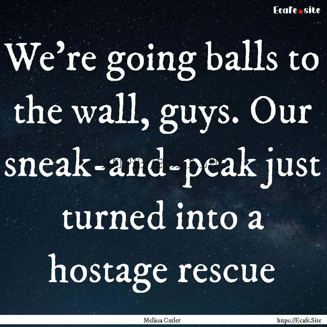 We're going balls to the wall, guys. Our.... : Quote by Melissa Cutler