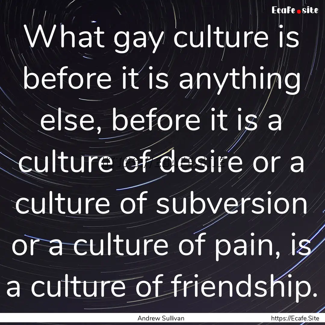 What gay culture is before it is anything.... : Quote by Andrew Sullivan