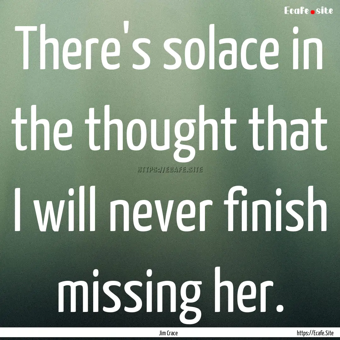 There's solace in the thought that I will.... : Quote by Jim Crace