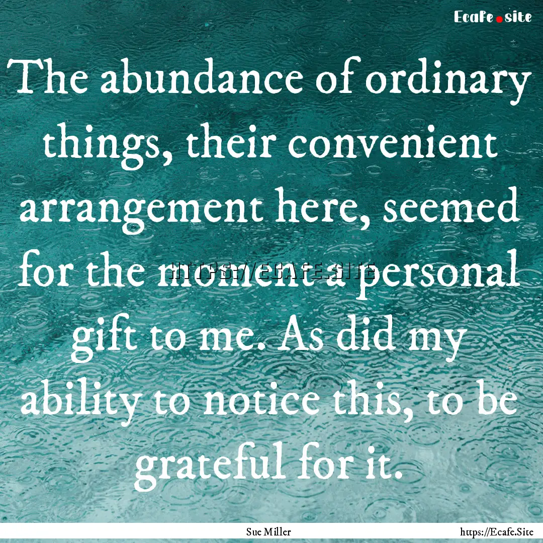 The abundance of ordinary things, their convenient.... : Quote by Sue Miller