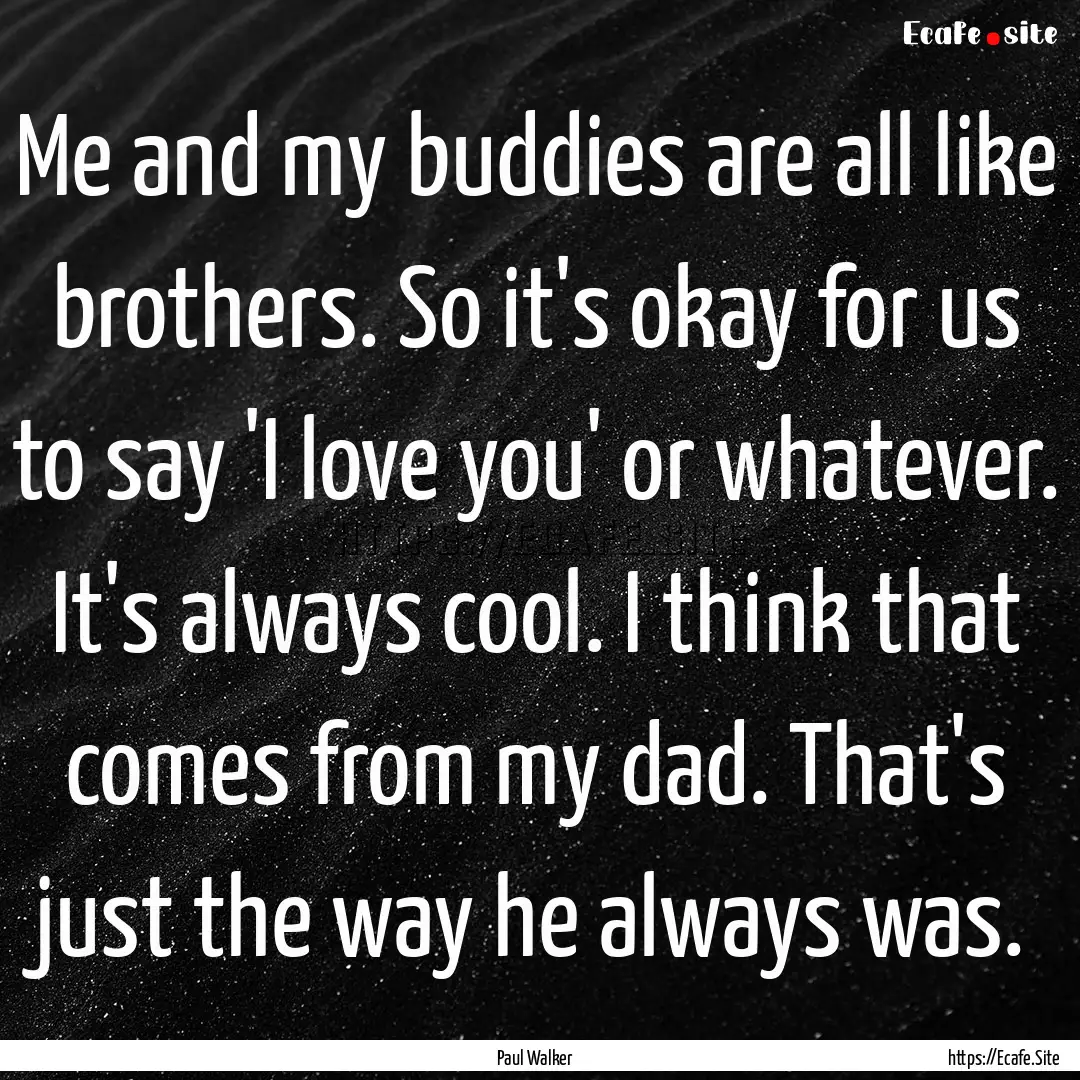 Me and my buddies are all like brothers..... : Quote by Paul Walker