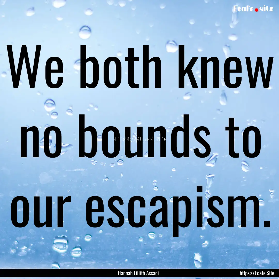 We both knew no bounds to our escapism. : Quote by Hannah Lillith Assadi