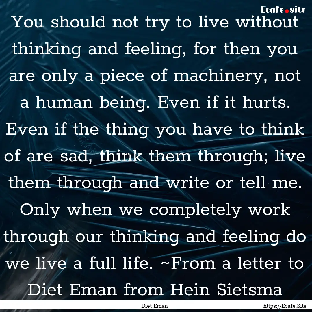 You should not try to live without thinking.... : Quote by Diet Eman